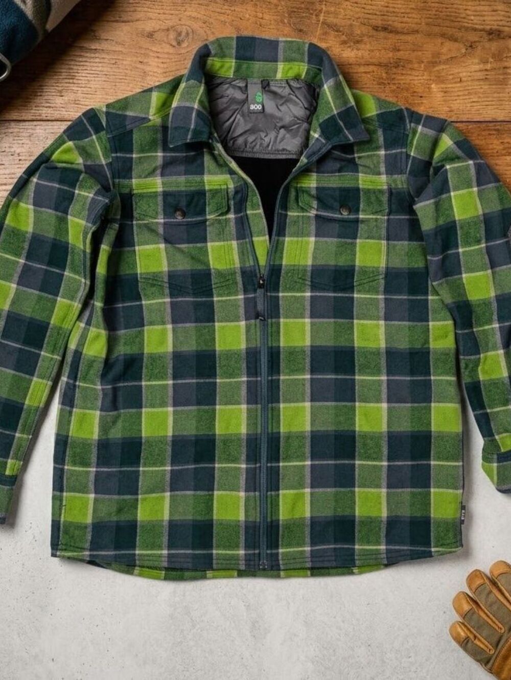 Stio Full Zip Flannel Shirt Jacket Large Green Plaid Cabincore Mountain Gorpcore